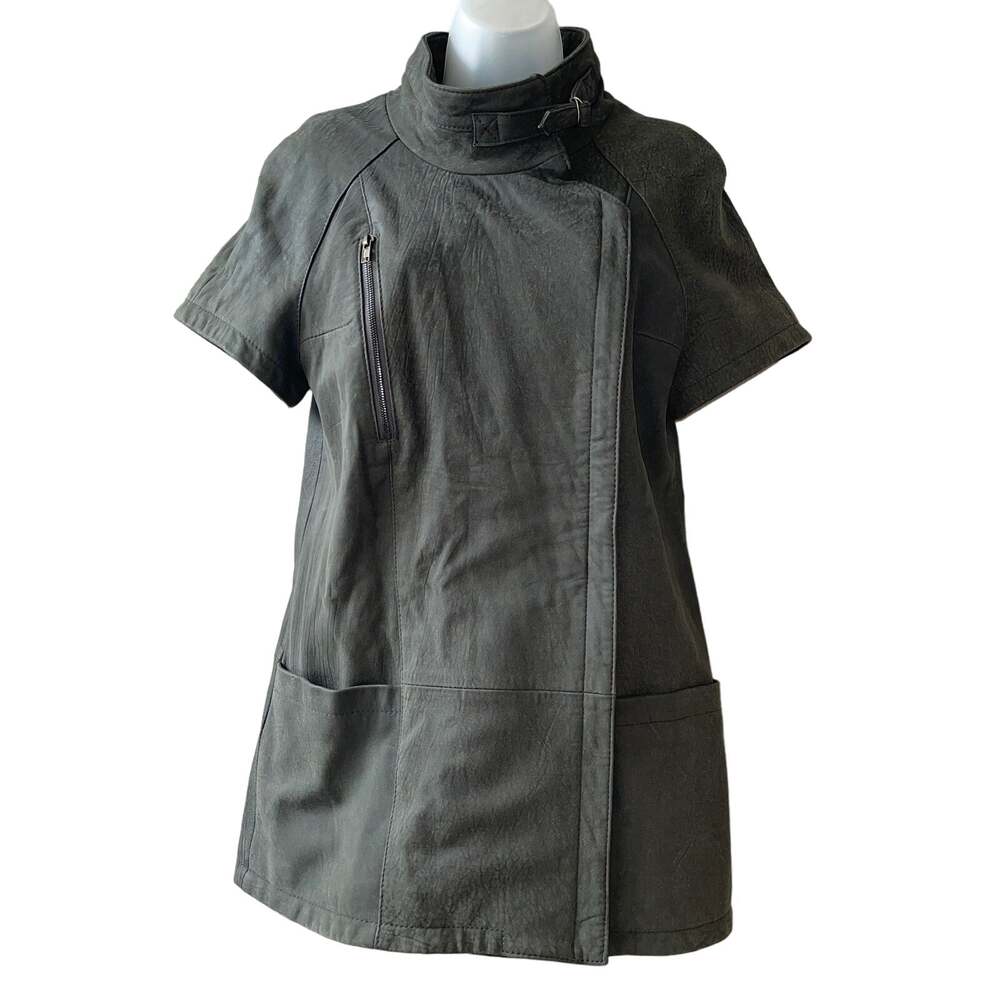 Vena Cava Washed Black Leather Short Sleeve Moto Jacket Size XS